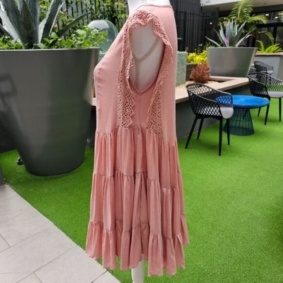 SHE + SKY ✦ Anthropologie Hi-Low Dress ✦ Mauve Cotton Crochet Lace Tiered M NWT - Picture 8 of 16